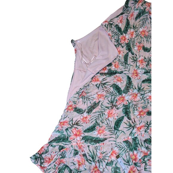 Express Romper M Women's Pink Tropical Print One Shoulder Chiffon Ruffle Shorts - Picture 3 of 6